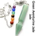 Péndulo de piedra aventurina verde natural con cadena de cuentas de 7 chakras curativos - Aventurina verde