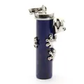 Lapis lazuli pillar pendant with silver frog detail for necklace. - Lapis Lazuli