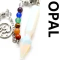 Péndulo curativo de cristal de ópalo con 7 cuentas de chakra y amuleto Om plata - Ópalo