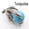 Detailed macro shot of a medieval dragon claw pendant clutching a blue turquoise stone bead - Pendant Only / Blue Turquoise