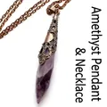 Vintage amethyst crystal pillar pendant necklace with ornate bronze filigree cap - Top And Bottom / With Necklace / Amethyst