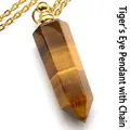 Zeshoekige prisma hanger ketting met natuurlijke tijgeroog steen en gouden ketting. - Met Ketting / Tijgeroog