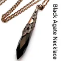 Vintage black obsidian crystal pillar pendant necklace with antique copper cap. - Top And Bottom / With Necklace / Black Agate
