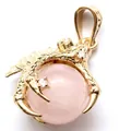 Detailed gold dragon claw pendant necklace with large round rose quartz gemstone bead - Rose Quartz