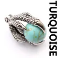 Macro view of a medieval style silver dragon claw pendant holding a round turquoise stone bead - Pendant Only / Turquoise