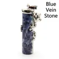 Natural blue sodalite stone pillar pendant featuring a decorative climbing silver frog - Blue Sodalite