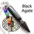 Péndulo hexagonal de ágata negra pulida con 7 cuentas de chakra y amuleto de Buda plateado - Ágata negra