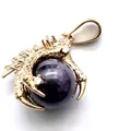 Gold-plated dragon claw pendant necklace with purple amethyst spherical stone bead - Amethyst