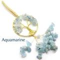 Colgante para coche de árbol de la vida en cristal aguamarina con alambre dorado decorativo - Aguamarina