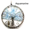 Handmade vintage copper wire Tree of Life hanging pendant with Aquamarine tumbled stones - Aquamarine