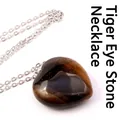 Collana con pendente a cuore in pietra occhio di tigre naturale e catena argentata - Occhio di Tigre con Collana
