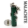 Green malachite-style pillar pendant with a silver climbing frog accent jewelry - Malachite