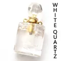 Colgante botella aceite esencial de cuarzo transparente con tapa dorada para aromaterapia. - Solo Colgante / Cristal de roca