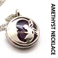 Zilverkleurige holle fee maan medaillon hanger met een paarse amethist edelsteen - Hanger met Ketting / Amethist