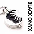 Unique silver-tone hollow locket pendant featuring sun and moon design with black agate - Black Agate