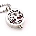 Hollow silver Tree of Life locket necklace with a vibrant watermelon red stone insert - Watermelon Red Stone Necklace / Silver