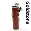 Goldstone crystal point pendant with a unique silver frog wrap design for necklaces. - Gold Sandstone