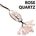 Colgante de coche árbol de la vida de cuarzo rosa hecho a mano, bronce - Cuarzo rosa