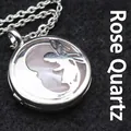Prachtige holle bloemenfee medaillon hanger ketting met roze rozenkwarts - Hanger met Ketting / Rozenkwarts