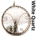 Handcrafted vintage wire wrapped tree of life car hanging with clear quartz healing stones - White Crystal