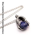 Detailed view of medieval dragon claw pendant necklace with a blue sodalite stone bead - Dragon Claw Pendant (With Necklace) / Blue Sodalite