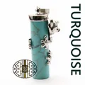 Vintage turquoise stone pillar pendant with silver frog animal wrap jewelry charm - Turquoise