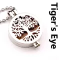 Hollow Tree of Life locket necklace with natural tiger's eye stone and ball chain - Tiger Eye Necklace / Silver
