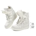 White rhinestone high-top sneakers with star studs and hidden wedge heel for women - 35 / White