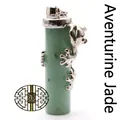 Aventurine green crystal pillar pendant necklace with climbing silver frog charm detail - Aventurine Jade