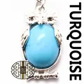 Zilveren uil sleutelhanger met blauwe turquoise steen inleg - Blauw Turkoois