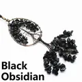 Artisan handmade bronze Tree of Life keychain featuring natural black obsidian crushed stones - Obsidian