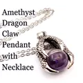 Close-up of vintage dragon claw pendant with purple amethyst ball and silver chain - Pendant Necklace / Amethyst