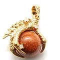 Intricate gold dragon claw pendant holding a sparkling round goldstone sphere necklace - Gold Sandstone