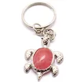 Portachiavi a forma di tartaruga alla moda con pietra ovale color rosso anguria - Portachiavi / Rosso anguria