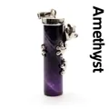 Purple amethyst crystal pillar pendant with detailed silver frog wrap-around design - Amethyst