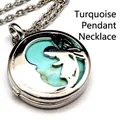 Zilveren holle bloemenfee hanger ketting met een gepolijste turquoise steen inlegwerk. - Hanger met Ketting / Turkoois