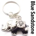 Zilveren olifant sleutelhanger met glinsterende blauwe zandsteen en steentjes - Blauwe Zandsteen