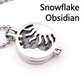Holle hanger ketting met sneeuwvlok obsidiaan en zonmotief in zilveren afwerking - Sneeuwvlokobsidiaan