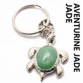 Portachiavi tartaruga argento unico con una pietra di giada avventurina verde ovale. - Portachiavi / Giada avventurina