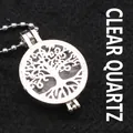 Tree of Life hollow locket pendant necklace with natural white crystal stones for women - White Crystal Necklace / Silver