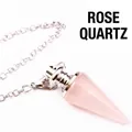Eleganter konischer Rosenquarz Kristall Pendel mit silberner Metallkette für Wünsche - Rosenquarz
