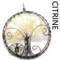 Handmade vintage wire-wrapped tree of life pendant featuring yellow citrine crystal chips - Citrine