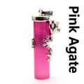 Handmade pink agate cylinder crystal pendant with silver climbing frog charm detail - Pink Agate