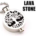 Hollow tree of life locket necklace with black lava stone pendant for aromatherapy - Lava Stone Necklace / Silver