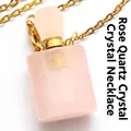 Collana con ciondolo a boccetta di olio essenziale in cristallo rosa e catena oro - Con Collana / Quarzo rosa