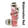Exquisite watermelon red crystal pillar pendant with climbing silver frog design charm - Watermelon red