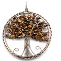 Vintage copper wire-wrapped Tree of Life car hanging ornament with natural Tiger's Eye stones. - Tiger's Eye