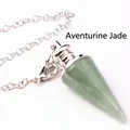 Pendule conique en pierre d'aventurine verte avec chaîne argentée. - Jade aventurine