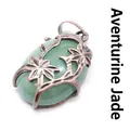 Vintage medieval style bronze dual flower pendant with oval green aventurine gemstone - Aventurine Jade