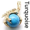 Detailed gold dragon claw pendant holding a blue turquoise bead with crystal accents - Blue Turquoise